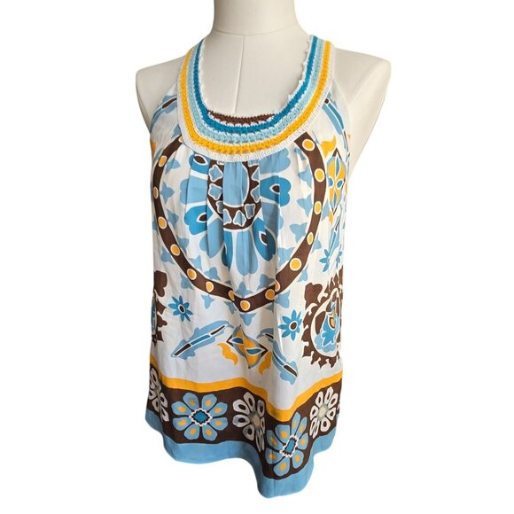 Nicole Miller Womens Floral Halter Top Crochet Neckline Boho Chic Medium JJ3948 - Picture 13 of 14